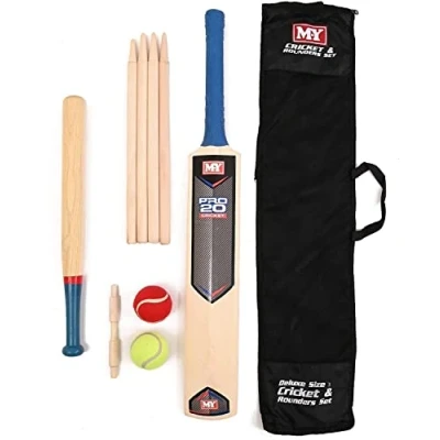 Image of MantraRaj 2 in 1 Size 3 Cricket &amp; Rounders Complete Set With Mesh Carry Bag Outdoor Games Fun For all the family Suitable Both Children And Adults To Use