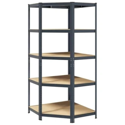 Image of vidaXL 5 Tier Anthracite Steel Engineered Wood Corner Shelf Garage Storage Workshop
