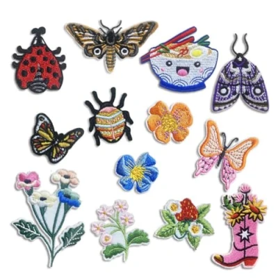 Image of Iron on Patches Set for Clothing Embroidered Embroidery Applique Fruit Flower Insect Butterfly Sew Repair DIY Clothes Sewing T Shirt