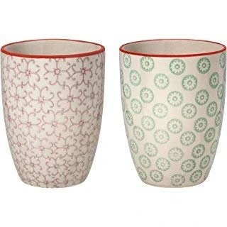 Image of Bloomingville Ceramic Cups Without Handle Emma Colorful Mugs for Tea or Coffee Dia 3.25&#039;&#039; H 4.25&#039;&#039; Content 10.5 fl oz 300 ml Set of 2 Styles, Stoneware, Lavender Green