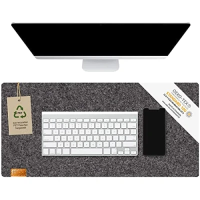Image of MIQIO® Design Desk Mat Made of Sustainable Felt, Suitable for Wooden Tables without Rubber Coating, Oekotex Certified, from Recycled PET Bottles, Dark Grey, 68 x 33 cm