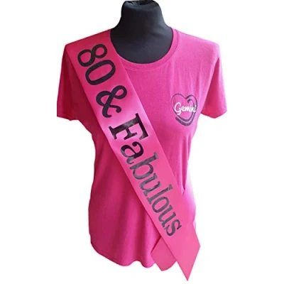 Image of Gemini Ribbons Pink 80 and Fabulous 80th Birthday Sash Holographic Party Womens Mens Gift