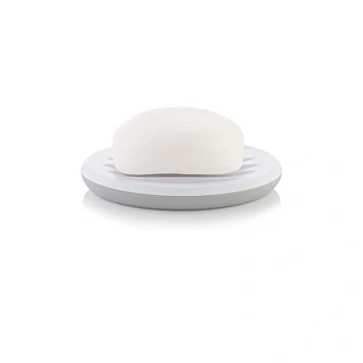 Image of Minky Bathroom Soap Dish, Hand Dish With Raised Ridges, Oval Shaped For Bar, Stylish &amp; Practical Accessory, White Light Grey, Made in the UK (1)