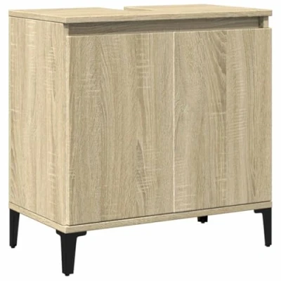 Image of vidaXL Sink Cabinet Sonoma Oak 58x33x60 cm Engineered Wood with Metal Feet, Spacious Under Storage, Modern Bath Vanity