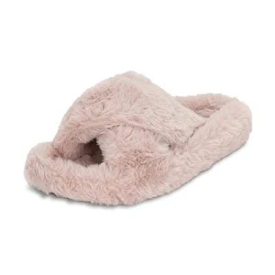 Image of Polar Womens Slippers Faux Fur Fluffy Slider Soft Bed Lining Warm Plush Bedroom Slipper Open Toe House Sandals Anti Skid Outsole for Indoors Pink AYC0956/UK7