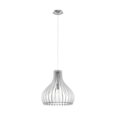 Image of EGLO Tindori Pendant Light, 1 Bulb Vintage Light Made of Steel and Wood in Nickel Matt, White, Dining Table Lamp, Living Room Lamp Hanging with E27 Socket, Diameter 38 cm