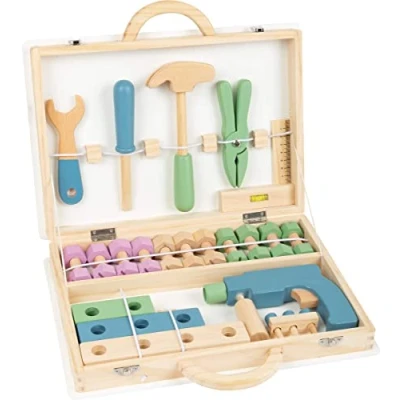 Image of Small Foot 11505 Scandinavian Toolbox, Made of Wood, Screw Set, 32 Pieces Toys, Multicolored, 33 x 27 6,5 cm