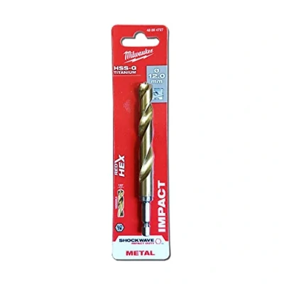 Image of Milwaukee Shockwave Metal Drill Bit HSS G Red Hex Titanium 1/4 Inch 12 x 127 mm