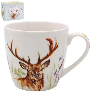 Image of The Leonardo Collection Stag Breakfast Mug Fine China Coffee Tea Hot Drinks British Design 350ml Animal Theme Woodland Gift Present