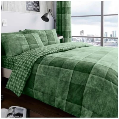 Image of GC GAVENO CAVAILIA Tartan Check Quilt Cover King Size Duvet Sets, Plaid Denim Checkered Reversible Beddings With Pillowcases, Green