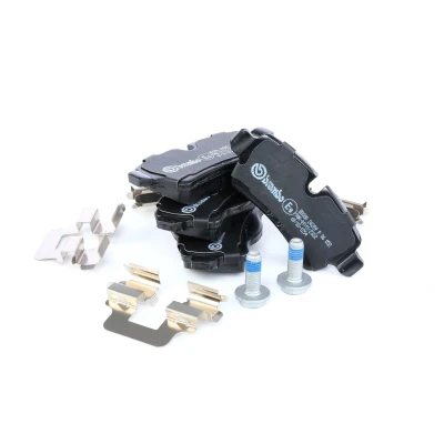 Image of 34216778327 brake pad set BREMBO P 06 052 prepared for wear indicator with caliper screws accessories MINI: Coupe, Hatchback, Roadster