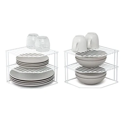 Image of simplywire 3 Tier Plate Racks Pack of 2 Kitchen Cupboard Organisers White Plastic Coated Steel