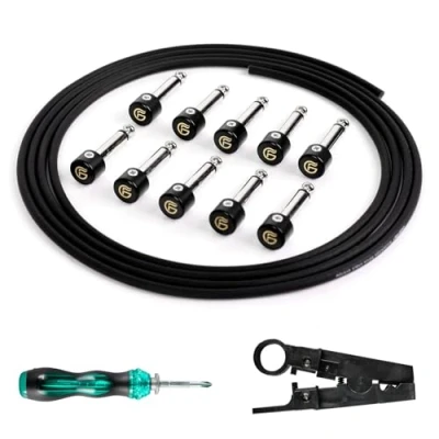 Image of Ghost Fire Solderless Pedalboard Cable Kit No Stripping Required,6.5ft &amp; 10 Nickel Plated Copper Tip Connectors for Guitar Effects Pedal Board，with Cutter, Bolt Driver (SP 01)