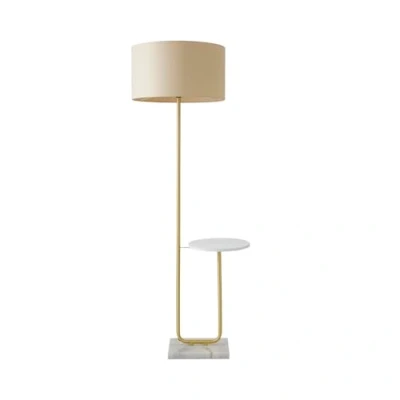 Image of MiniSun Large Brushed Gold Curved Stem Marble Floor Lamp Coffee Table Living Room Lounge Standing Light Natural Shade