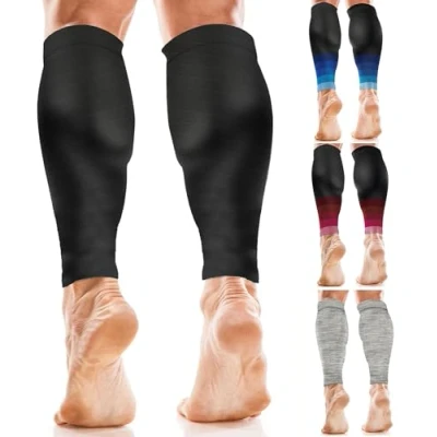 Image of aZengear Calf Support Compression Sleeves (Pair) for Women, Men, Running 20 30mmHg Class 2 Shin Splints Brace, Footless Leg Socks Torn Muscle Pain Relief, Cramps (L XL, Black)