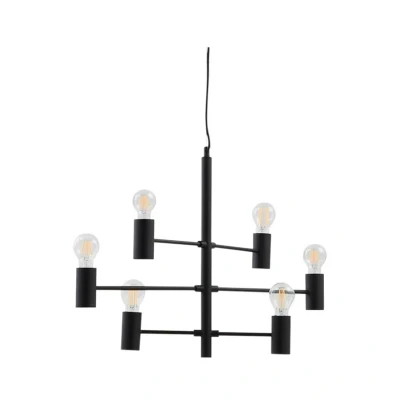 Image of Lucande pendant light Aidas, black, metal, 6 bulb