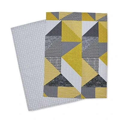 Image of Catherine Lansfield Kitchen Larsson Geo Cotton 50x70 cm Tea Towels Pair Ochre Yellow