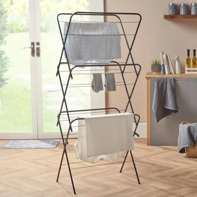 Image of OHS Radiator Clothes Airer, Dryer Drying Rack Foldable Indoor Over Laundry Racks with Adjustable Arms Hanging Airer 3M, Black