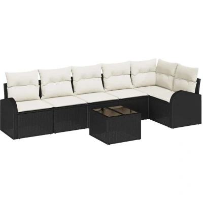 Image of vidaXL 6 Piece Garden Sofa Set with Cushions Brown Poly Rattan