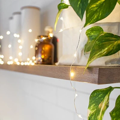 Image of Lights4fun Indoor String Fairy Lights with 100 Warm White Micro LEDs on Silver Wire Pulg in 4.95m