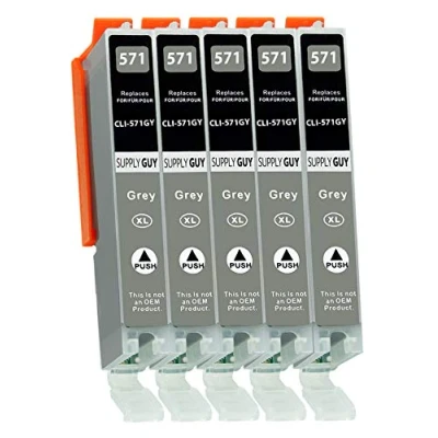 Image of Supply Guy 5 Ink Cartridges compatible with Canon CLI 571 Grey for Pixma MG7700 MG7750 MG7751 MG7752 MG7753 TS8000 TS8050 TS8051 TS8052 TS8053 TS9000 TS9050 TS9055