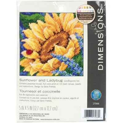 Image of Dimensions Needlepoint Sunflower and Ladybug 17066 Arts Crafts for Adults Printed Fabric 5 x inch