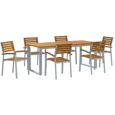 Image of vidaXL 7 Piece Garden Dining Set Solid Wood Acacia and Metal