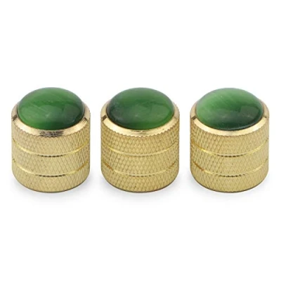 Image of Unxuey 3pcs Set Guitar Bass Speed Control Knobs, Green Gemstone Top Volume Tone Knobs 6mm Knurling Shaft Cap Dome for Tele/Telecaster