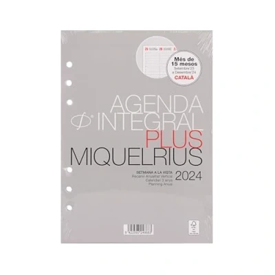 Image of Miquelrius 2024 Comprehensive Annual Diary Refill, Vertical Week View, Plus Size 155 x 213 mm (similar A5), Catalan, Portuguese and English