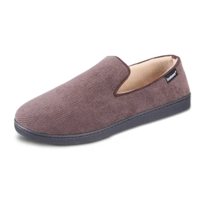 Image of isotoner Men&#039;s Diamond Corduroy Moccasin Slippers Gel Memory Foam, Dark Chocolate, 10/11 UK