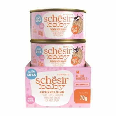 Image of Schesir Baby Wholefood Complete Kitten Cat Food Chicken &amp; Salmon Grain Free 70g x 12 Pack
