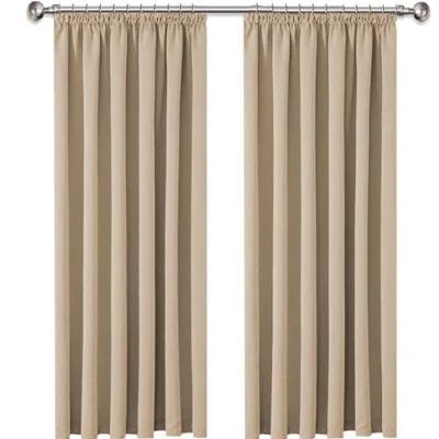 Image of AMEHA Pencil Pleat Blackout Curtains for Bedroom Thermal Insulated Cream 90x90 Inch Drop Room Darkening Black Out Window Curtain with Matching Tiebacks, 2 Panels