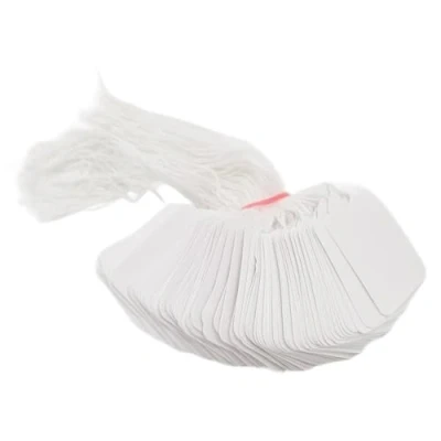 Image of Swift Strung Tags White Card Clothing Parcel Label String Hanging Gift Swing Tickets Kraft Hang Price Labelling 32mm x 22mm (Pack of 500)