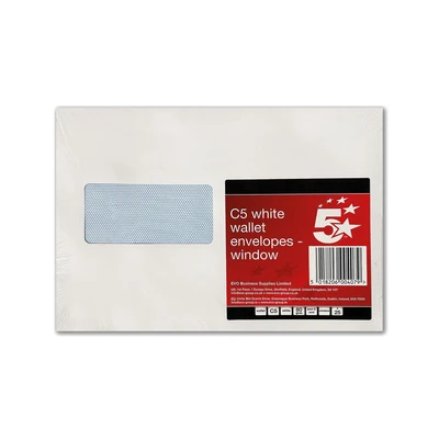 Image of 5 Star C5 Envelopes Window Pocket Peel and Seal 80gsm White (Pack of 25)