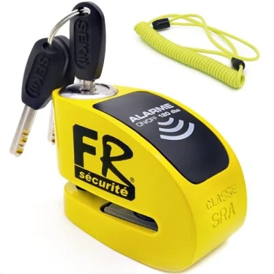 Image of FR Sécurité FR410Y Alarm Disk Lock Approved SRA, More Deterrent, Optional 120dB ON/Off, High Security Lock, Anti Theft Wheel Brake for Motorcycle Scooter