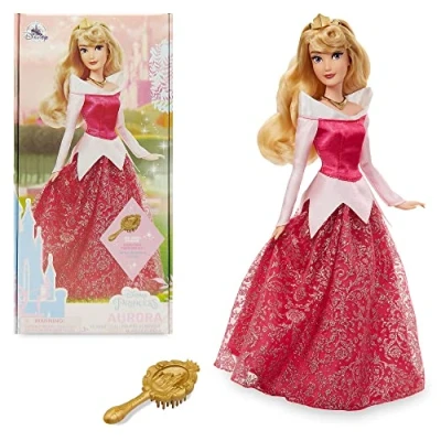 Image of Disney Store Official Princess Aurora Classic Doll for Kids, Sleeping Beauty, 29cm/11, Includes Brush with Moulded Details, Fully Posable Toy in Glittering Outfit Suitable Ages 3+