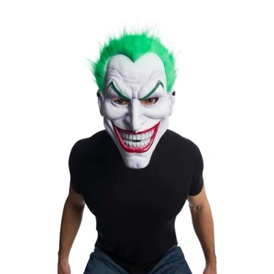 Image of Official Rubie&#039;s DC Comic The Joker Mask with Hair, Batman Super Villain, Adult Hair One Size Halloween