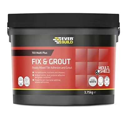 Image of Everbuild 703 Fix And Grout Tile Adhesive Ready Mixed Anti Mould Water Resistant High Strength Brilliant White 3.75kg
