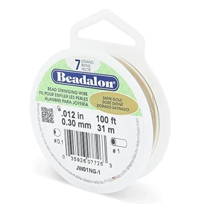 Image of Beadalon 7 Strand Stainless Steel Bead Stringing Wire.012 in / 0.30 mm, Satin Gold, 100 ft 31 m