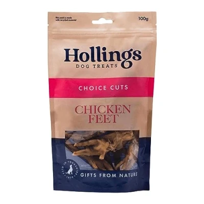 Image of Hollings Chicken Feet Dog Treats, 100% Natural &amp; Crunchy Treats for Adult Dogs, Grain Free High in Protein (100g)