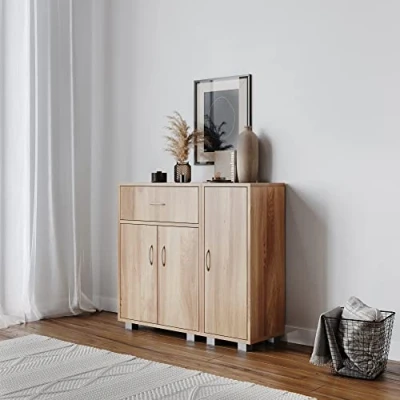 Image of URBNLIVING Wooden Free Standing Cabinet With Side Corner Cabinets (Oak, Freestanding + 1 Cabinet)