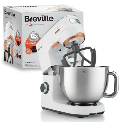 Image of Breville HeatSoft Electric Stand Mixer 1000W Softens Butter for Better Results 10 Speeds 5.2L Stainless Steel Bowl Includes Whisk, Beaters &amp; Dough Hooks [VFM027]
