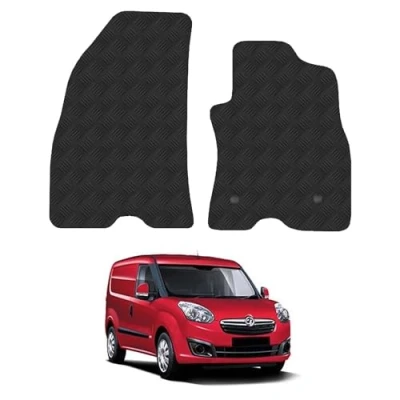 Image of Rubber Floor Mats for the Vauxhall Combo (2010 2018) UK Models Custom Van Accessory Tailored fit Heavy Duty, Waterproof &amp; Anti Slip Work with Clips