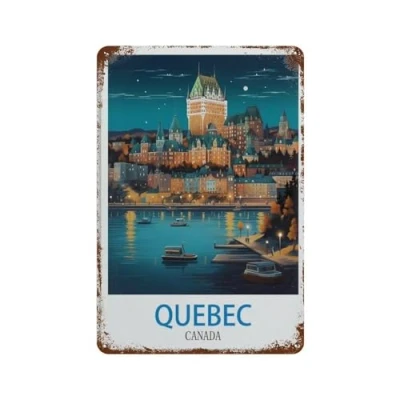 Image of Vintage Metal Tin Sign,Vintage Travel Poster Quebec Canada,Retro Wall Decor Art Sign for Home Coffee Bar Restaurant Pub(20x30cm）8x12 inch G67