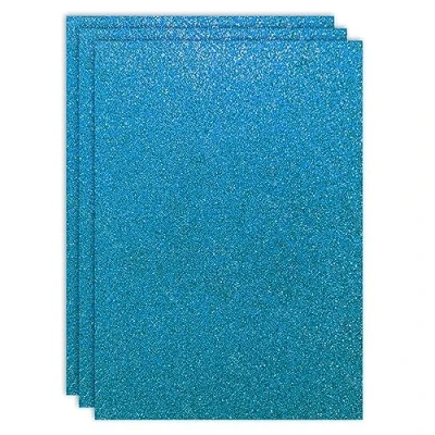 Image of RAYLU Paper A4 Coloured Glitter Cardstock 200gsm Thick Sheets for Crafts, Pack of 3 (Light Blue)