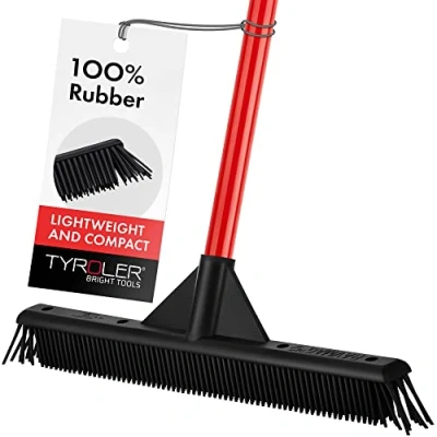 Image of Tyroler Lightweight Rubber Broom Soft 40cm Head 100% Brush 140cm Anti Rust Handle Floor Perfect Carpet Pet Hair for Floor, Wood, Marble, Tiles, Deck, Indoor &amp; Outdoor