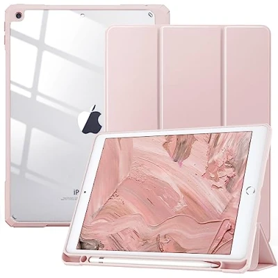 Image of TiMOVO Case for New iPad 9th Generation 2021/8th Gen 2020/7th 2019 with Pencil Holder, Slim Protective Clear Back Shell &amp; Auto Wake/Sleep 10.2&quot; Case, Rose Gold