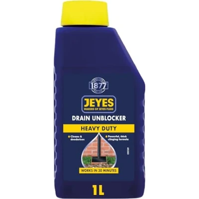 Image of Jeyes Drain Unblocker (1L) Outdoor Liquid Heavy Duty Dissolves Grease, Hair and Food Waste Powerful Formula Works in 30 Minutes Easy to Use, No Dilution Cleans Deodorises