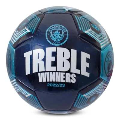 Image of Hy Pro Officially Licensed Manchester City Treble Winners Football Size 5 with Durable PVC, Collector&#039;s Edition Ideal for Fans &amp; Players Man Supporters Navy Blue