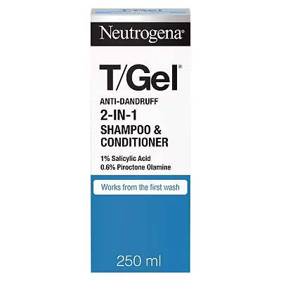 Image of Neutrogena T/Gel 2 in 1 Anti Dandruff Shampoo and Conditioner (1x 250ml), to Help Fight From First Wash, Haircare for Soft Shiny Healthy Looking Hair Scalp